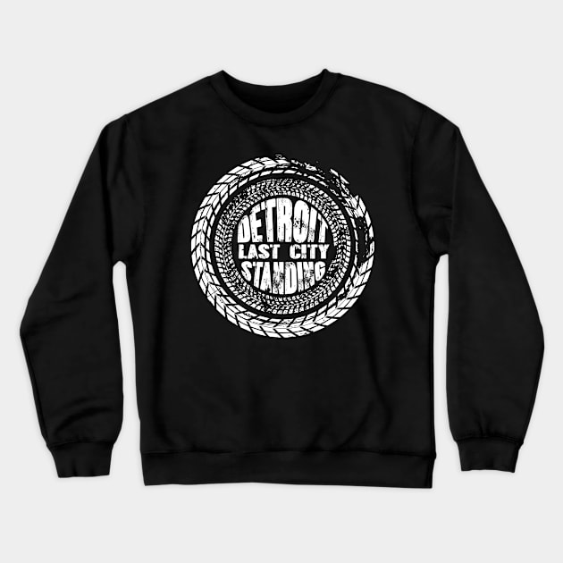 Detroit Last City Standing White Wheel Crewneck Sweatshirt by Evan Derian